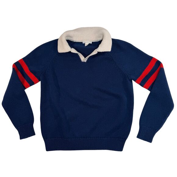 Crewcuts Boys Sweater Size Medium Navy Red Stripe Rugby Knit Pullover - Picture 1 of 5